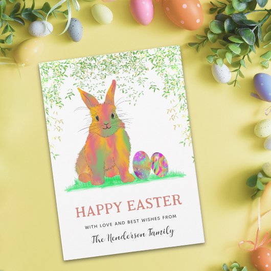 Papier Aquarelle lapin et oeufs Joyeux Pâques