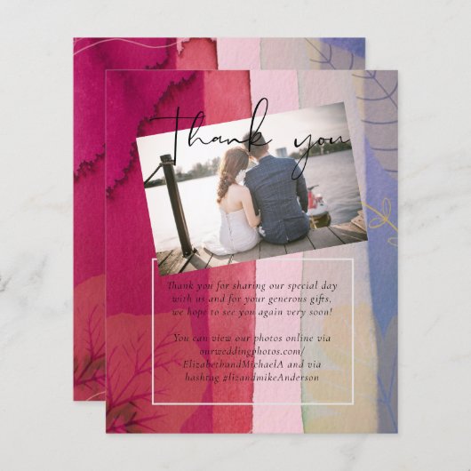 Papier Aquarelle LeahG Merci Mariage bleu violet (Devant / Derrière)