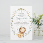 Papier Aquarelle Lion Prince Baby Blessing Invitation (Debout devant)