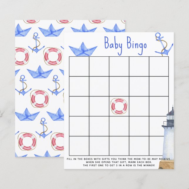 Papier Aquarelle marine - Baby shower jeu de bingo (Devant / Derrière)