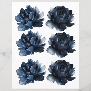 Papier Aquarelle Marine Bleu Roses 2 côtés Scrapbook