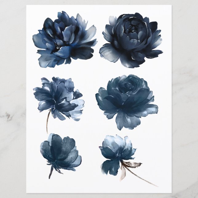 Papier Aquarelle Marine Bleu Roses 2 côtés Scrapbook (Devant)