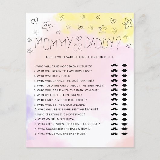 Papier Aquarelle minimale Baby shower rose maman ou papa (Devant)