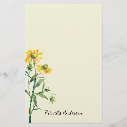 Papier Aquarelle Moderne Printemps Jaune Vert Floral (Devant)