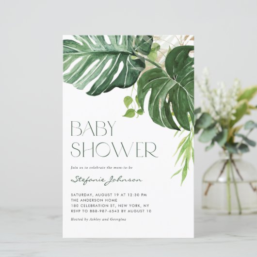 Papier Aquarelle Monstera Baby shower d'été Invitation (Debout devant)