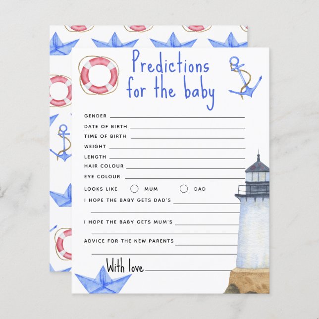 Papier Aquarelle nautique - prédictions et conseils bébé (Devant / Derrière)