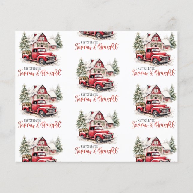 Papier Aquarelle Noël Camion Vintage et Grange (Devant)