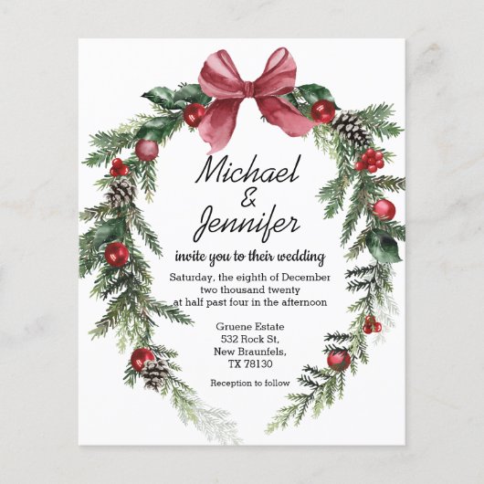 Papier aquarelle noël faire-part de mariage de verdure (Devant)