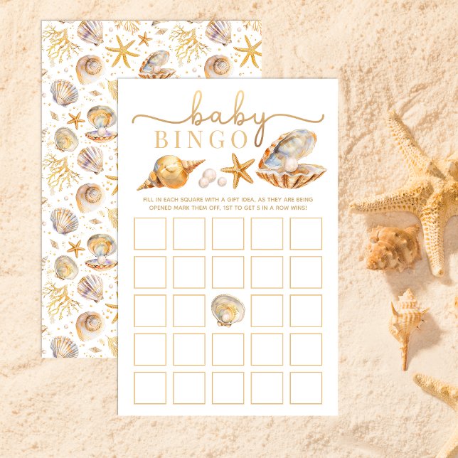 Papier Aquarelle Ocean Little Pearl Baby shower Bingo Ga (Baby Bingo Game Card)