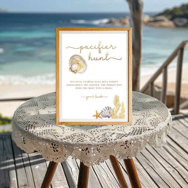Papier Aquarelle Ocean Little Pearl Baby shower Jeu Sig (Pacifier Hunt Baby Shower Game Sign)