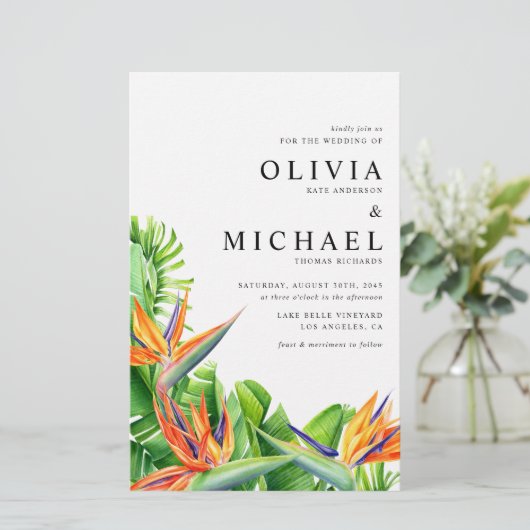 Papier Aquarelle Oiseaux du Paradis Faire-part de mariage (Debout devant)