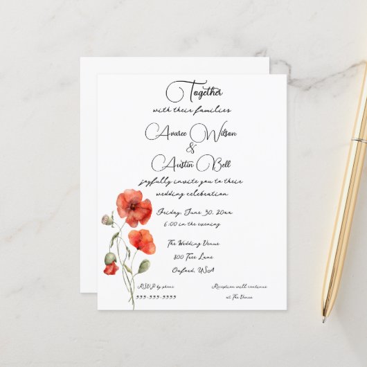 Papier Aquarelle orange Poppy Minimaliste (Devant/Arrière en situation)