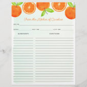 Papier Aquarelle Oranges Double Recette Insertion de clas (Devant)