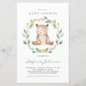Papier Aquarelle Ours Vert Baby shower Invitation (Devant)
