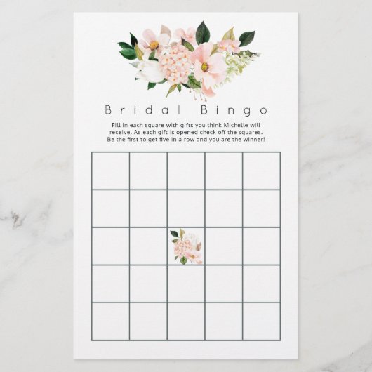 Papier Aquarelle Pastel Blush rose Floral Bingo (Devant)