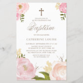 Papier Aquarelle Peonies roses Floral Baptism Invitation (Devant)