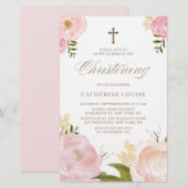 Papier Aquarelle Pink Peonies Floral Christening Invitati (Devant / Derrière)