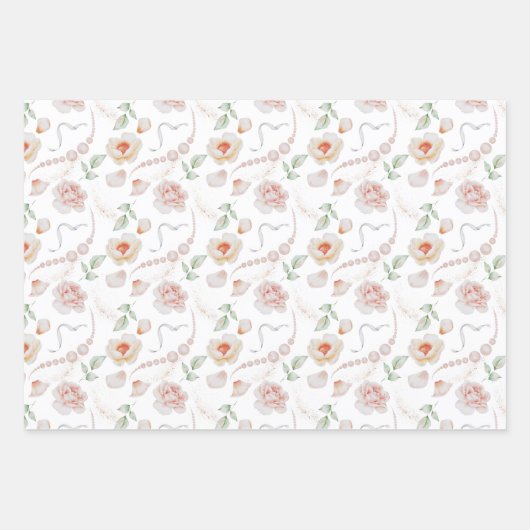 Papier aquarelle pour mariage Roses roses et Perle (Devant 2)