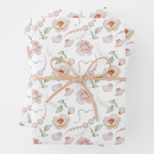 Papier aquarelle pour mariage Roses roses et Perle (En situation)