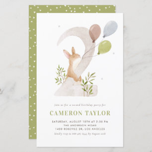 Papier Aquarelle Rabbit deuxième invitation anniversaire