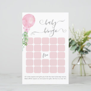 Papier Aquarelle rose Baby shower Bingo Jeu