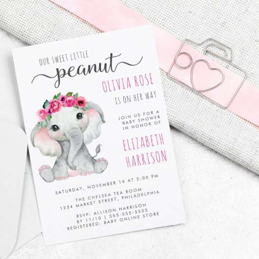 Papier Aquarelle rose Budget Eléphant Bébé Fille Douche