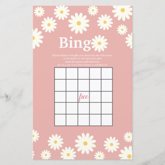 Papier Aquarelle rose et blanc de marguerite Jeu de Bingo (Devant)