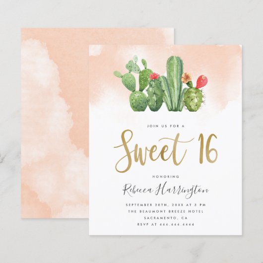 Papier Aquarelle rose et cactus rose pâle Budget 16 (Devant / Derrière)