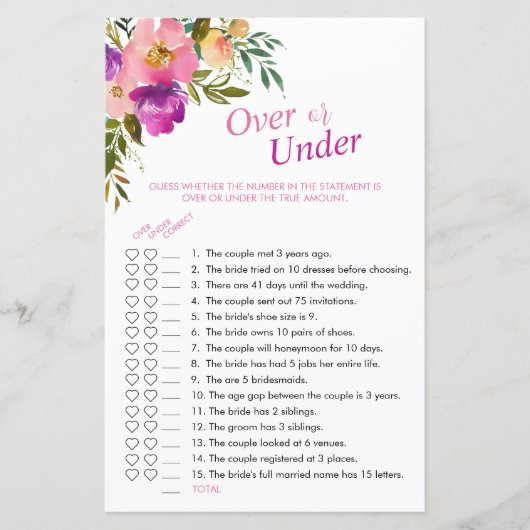 Papier Aquarelle rose Floral Au-Dessus Ou Sous Le Jeu De  (Devant)