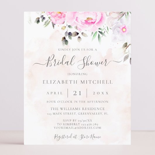 Papier Aquarelle rose Floral Douche nuptiale Invitation