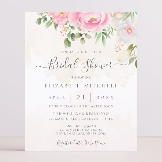 Papier Aquarelle rose Floral Douche nuptiale Invitation