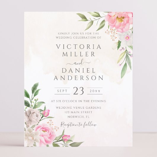 Papier Aquarelle rose Floral Élégant Mariage Invitation