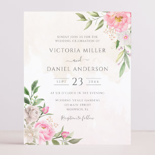 Papier Aquarelle rose Floral Élégant Mariage Invitation