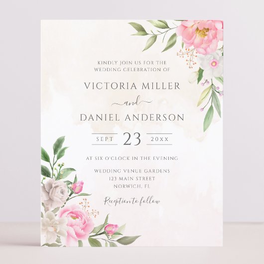 Papier Aquarelle rose Floral Élégant Mariage Invitation