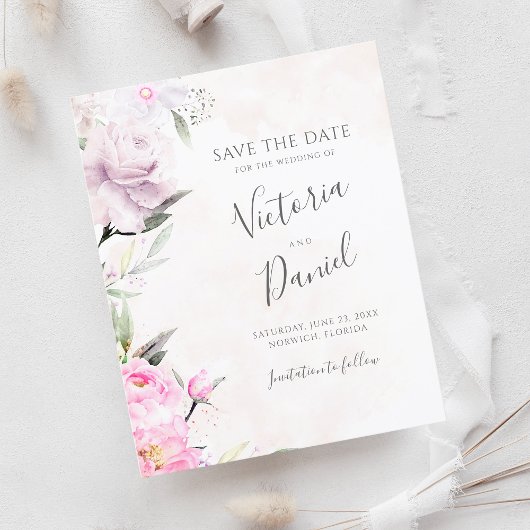 Papier Aquarelle rose Mariage Floral Enregistrer La Date