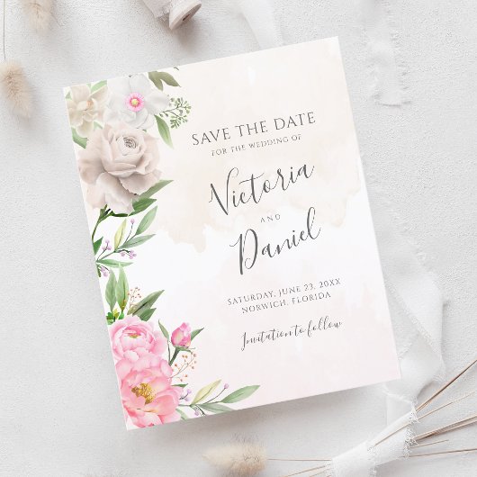 Papier Aquarelle rose Mariage Floral Enregistrer La Date