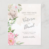Papier Aquarelle rose Mariage Floral Enregistrer La Date (Devant)