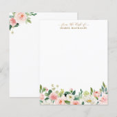 Papier Aquarelle rose pâle Floral Écriture personnalisée (Devant / Derrière)