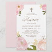 Papier Aquarelle rose Peony Floral Baby Invitation (Devant / Derrière)