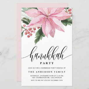 Papier Aquarelle rose Poinsettia Hanoukka Invitation