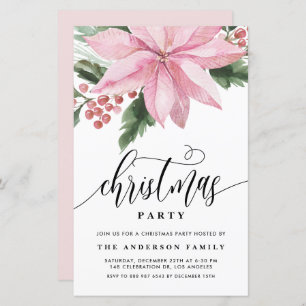 Papier Aquarelle rose Poinsettia Noël Invitation
