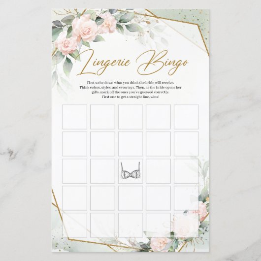 Papier Aquarelle rose roses verdure or Lingerie Bingo (Devant)