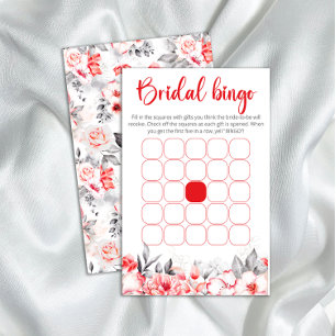 Papier Aquarelle rouge et gris Fleurs douche nuptiale