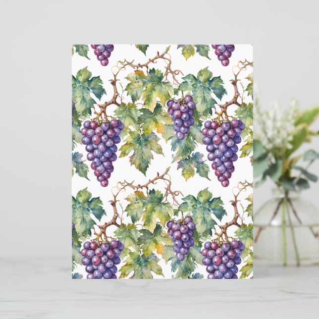 Papier aquarelle rustique raisins violets et vigno (Debout devant)