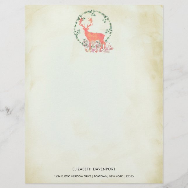 Papier Aquarelle Rustique Reindeer Boho Personnalisée (Devant)