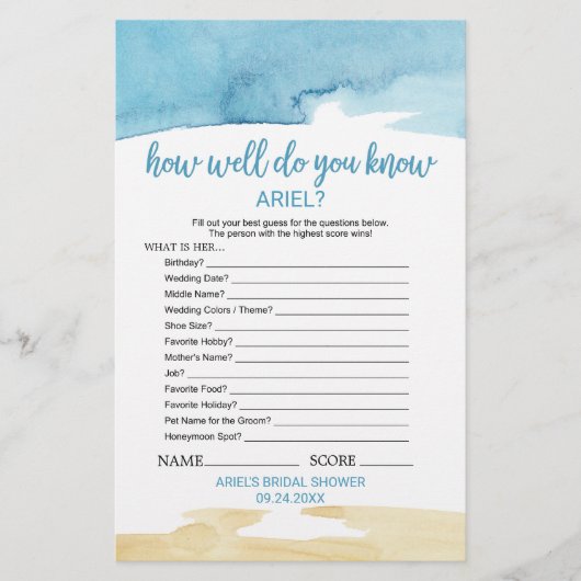 Papier Aquarelle Sable & Mer Jeu "What's In Your Purse" (Devant)