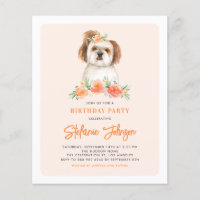 Aquarelle Shih Tzu Peach Invitation Anniversaire