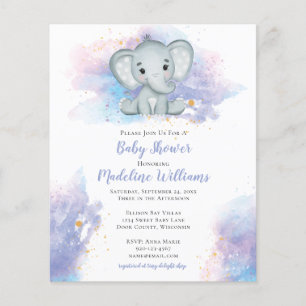 Papier Aquarelle Splash Elephant Baby shower Invitation
