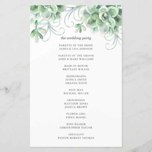 Papier Aquarelle succulente. Mariage de cactus verdoyant (Dos)