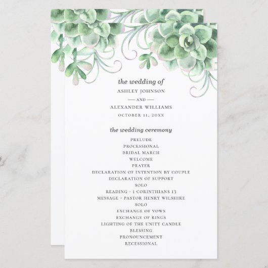 Papier Aquarelle succulente. Mariage de cactus verdoyant (Devant / Derrière)